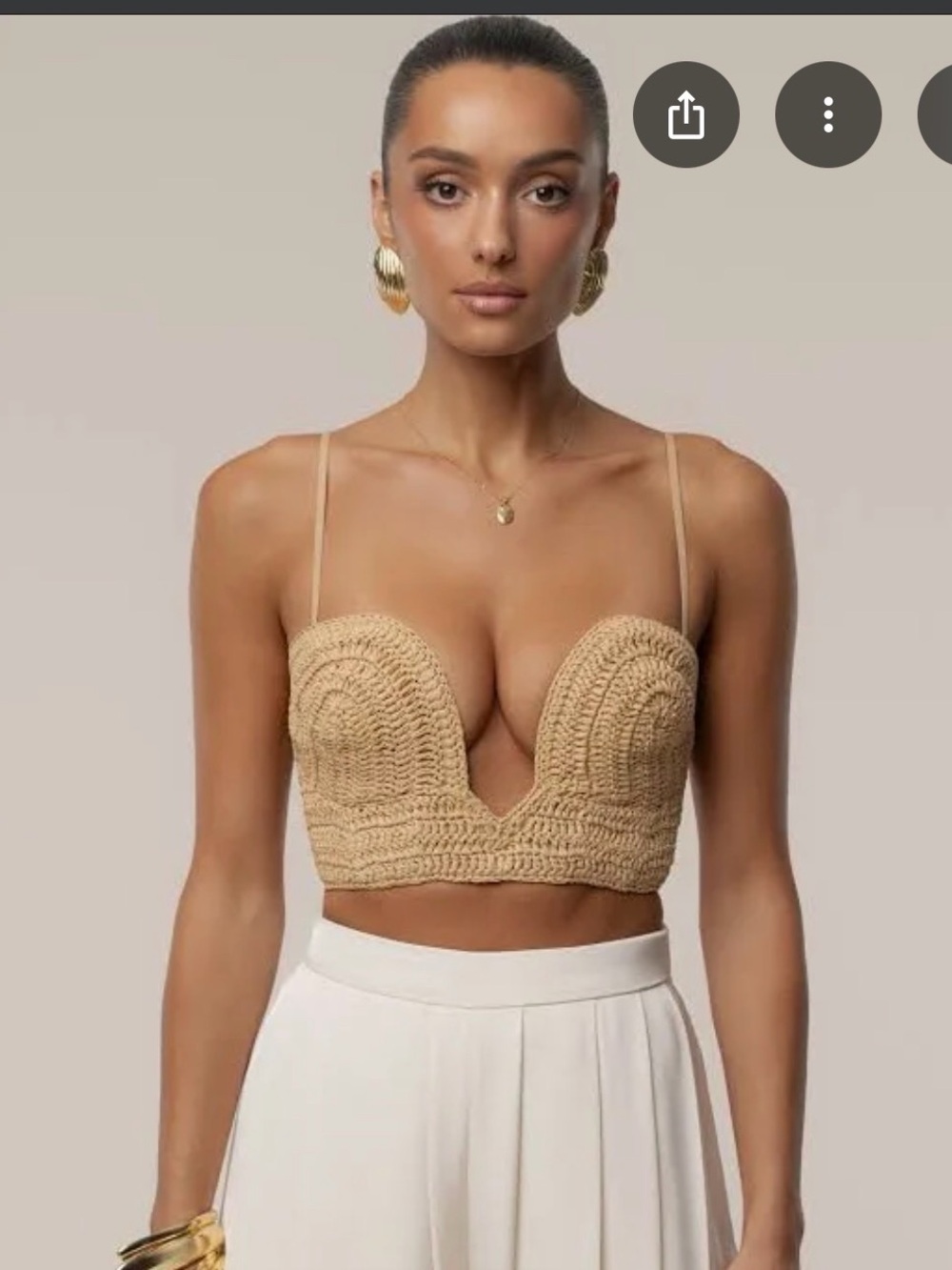 JLUXLABEL Beige Crochet Plunge Bralette Camisole